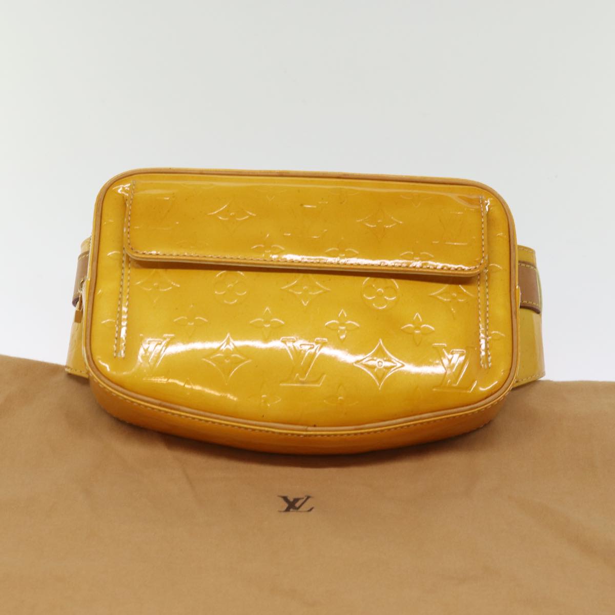 LOUIS VUITTON Monogram Vernis Fulton Waist Bag Lime Yellow M91043 LV yb574