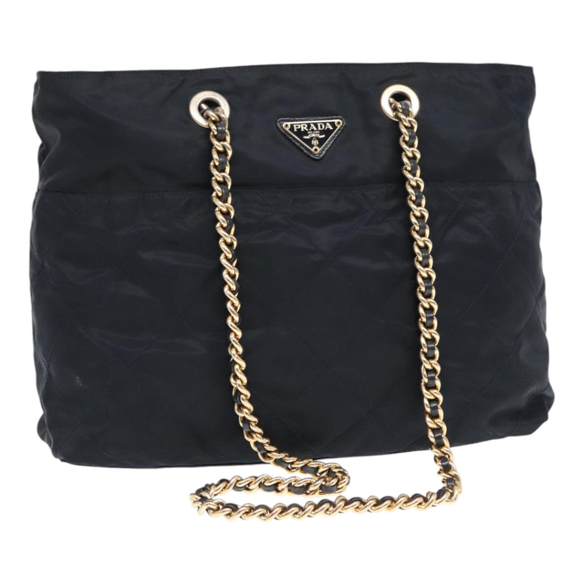 Luxury Prada Chain Shoulder Bag Nylon Navy Gold  yb691