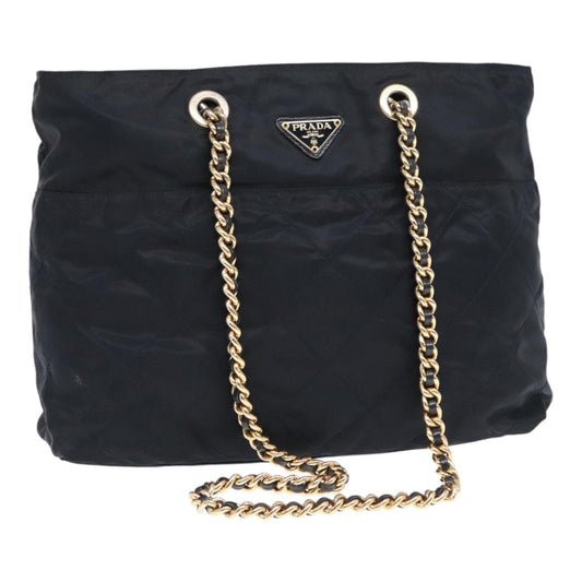 Luxury Prada Chain Shoulder Bag Nylon Navy Gold  yb691