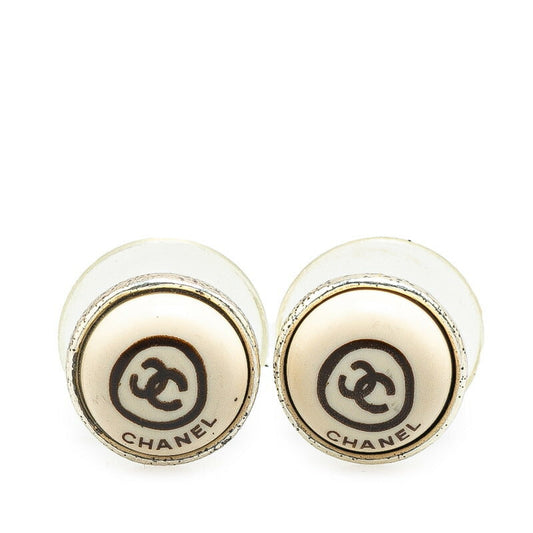 Chanel Coco Mark Round Earrings Silver Metal