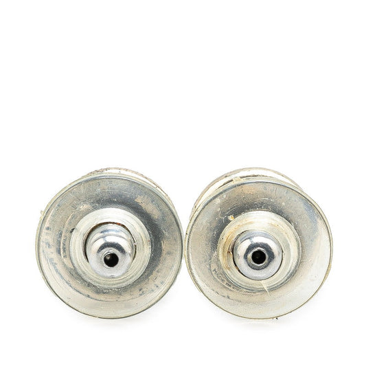 Chanel Coco Mark Round Earrings Silver Metal