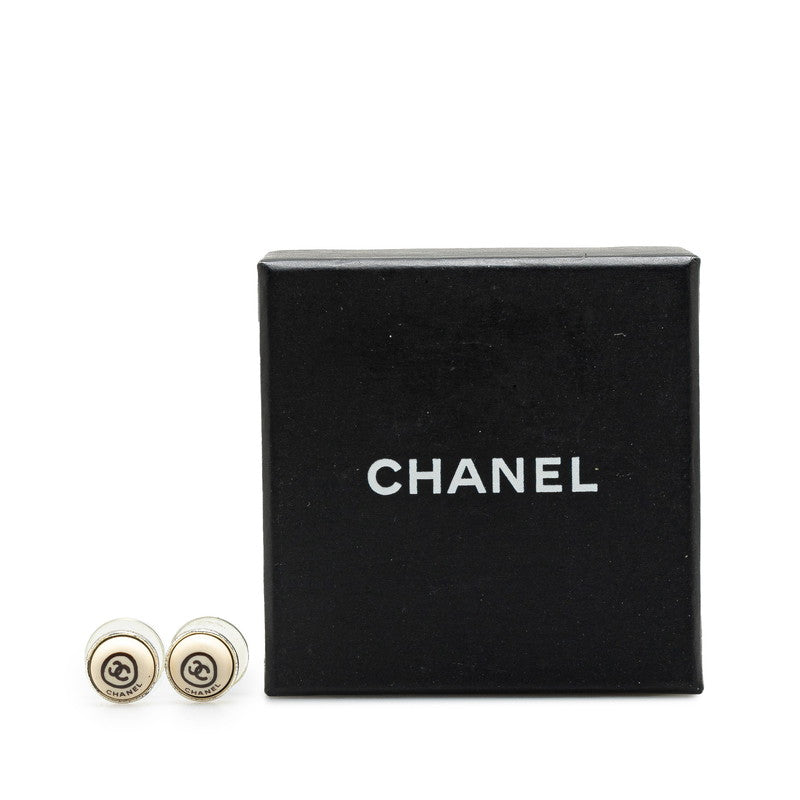 Chanel Coco Mark Round Earrings Silver Metal