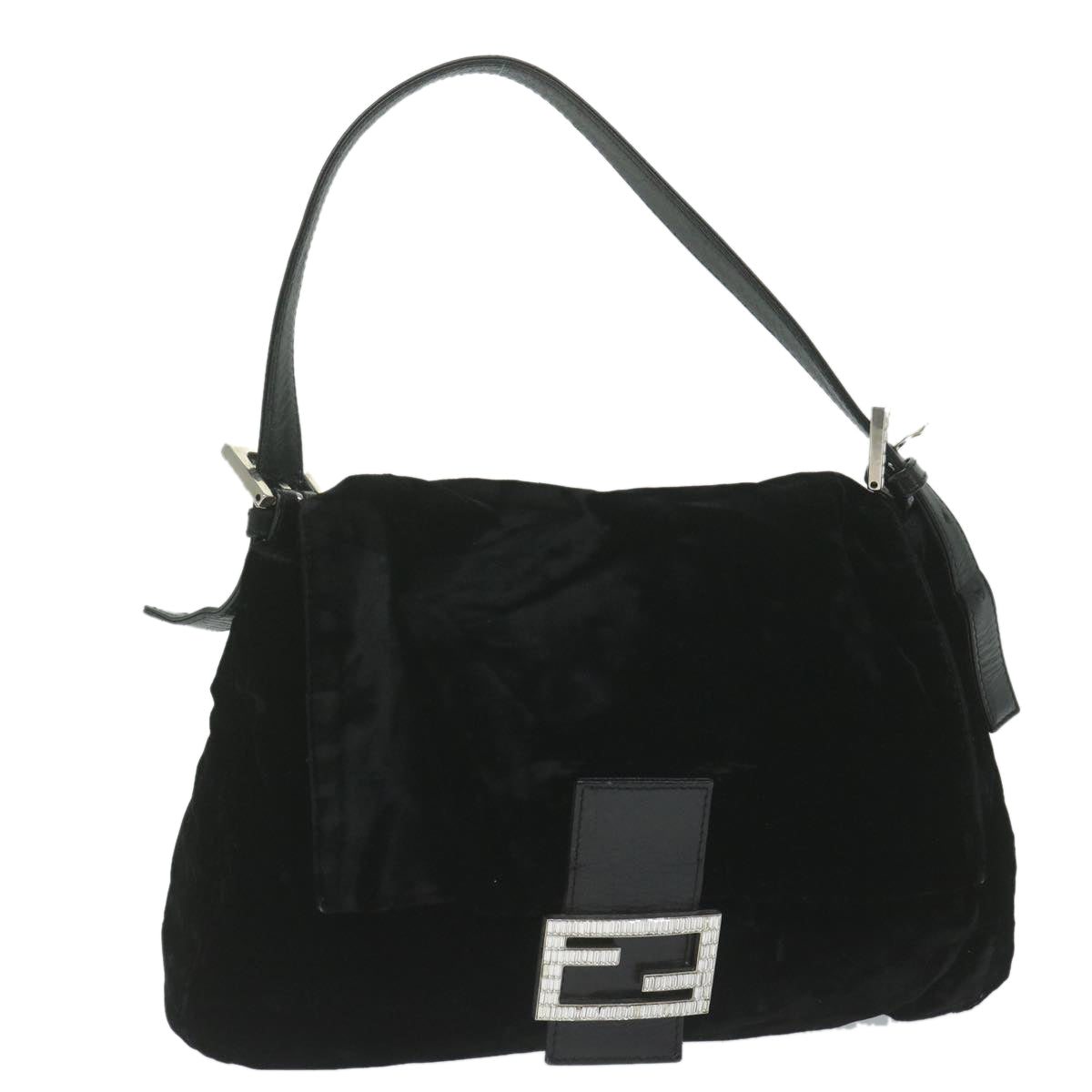 Luxury FendiMamma Baguette Shoulder Bag Velor Blackyk10069