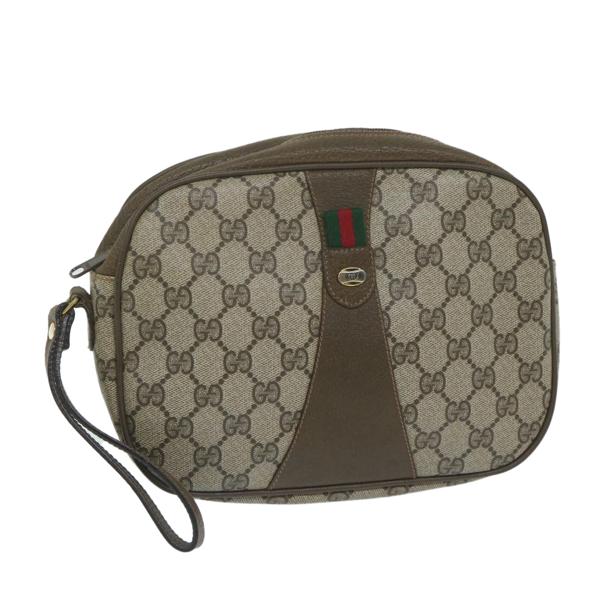 GUCCI Web Sherry Line GG Supreme Clutch Bag Beige Red 89 01 034  10095