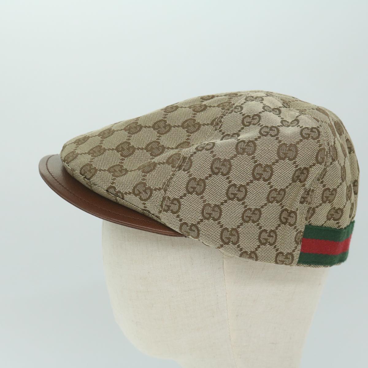 GUCCI GG Canvas Web Sherry Line Hunting Cap Hat L Beige Red Green  10107