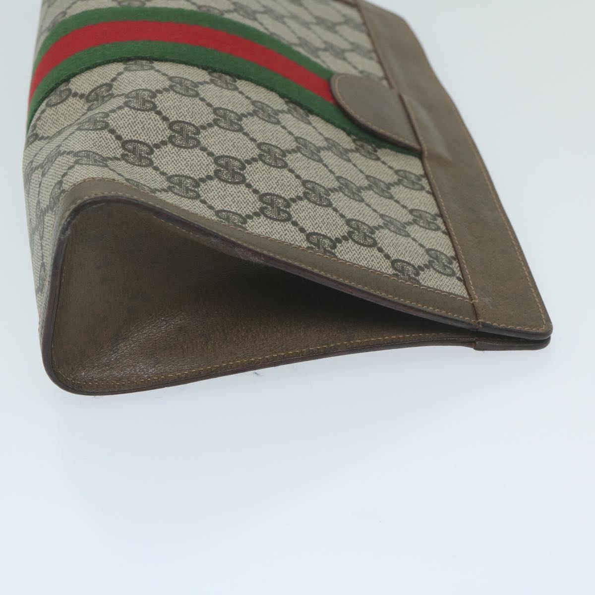 GUCCI GG Canvas Web Sherry Line Clutch Bag PVC Beige Red Green  10133