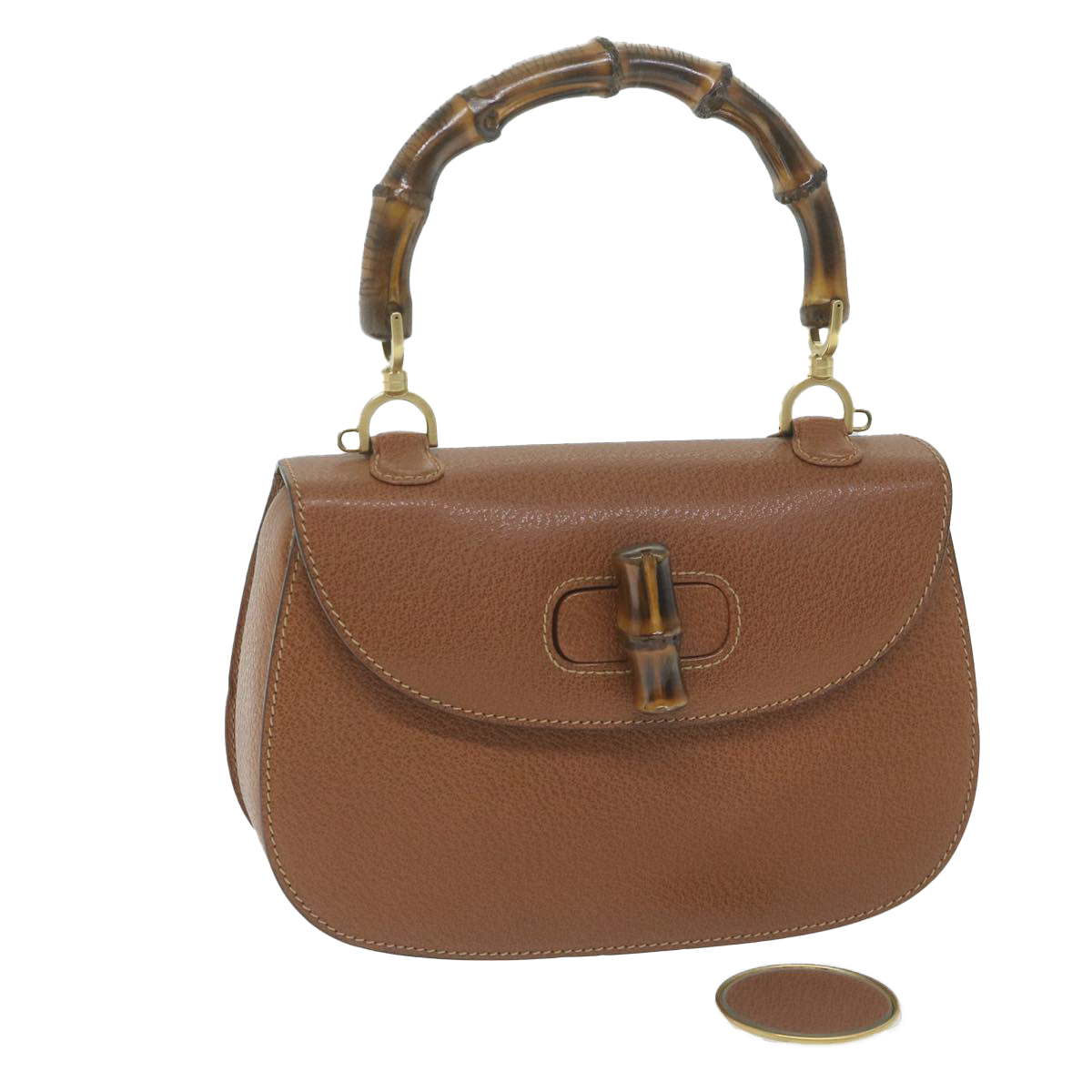 GUCCI Bamboo Turn Lock Hand Bag Leather Brown  10176