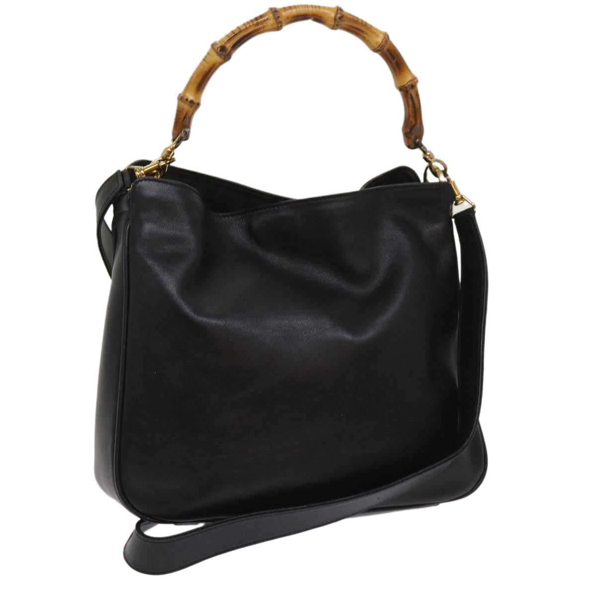 GUCCI Bamboo Hand Bag Leather 2way Black 001 1705 1638  10179