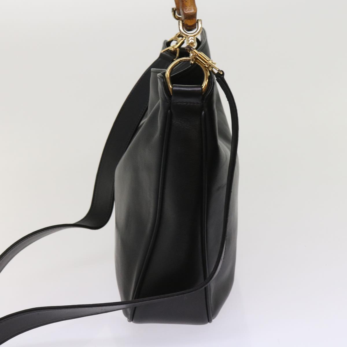 GUCCI Bamboo Hand Bag Leather 2way Black 001 1705 1638  10179