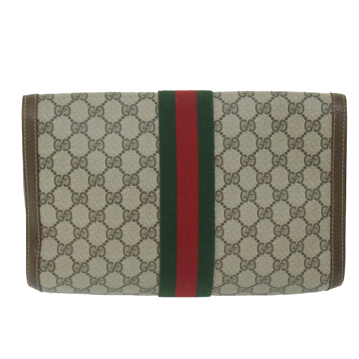 GUCCI GG Supreme Web Sherry Line Clutch Bag Beige Green 89 01 007  10216