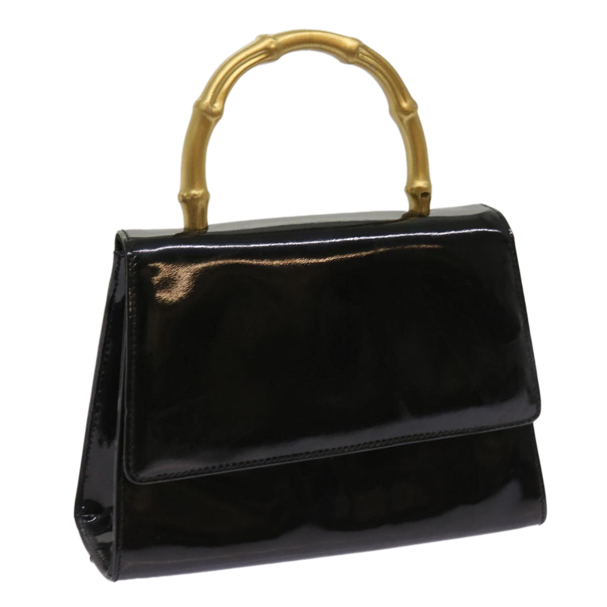 GUCCI Bamboo Hand Bag Patent leather Black 005 781 0265  10239