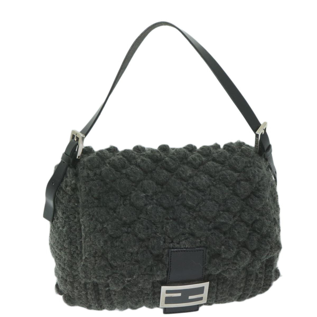 Luxury FendiMamma Baguette Shoulder Bag Wool Grayyk10246