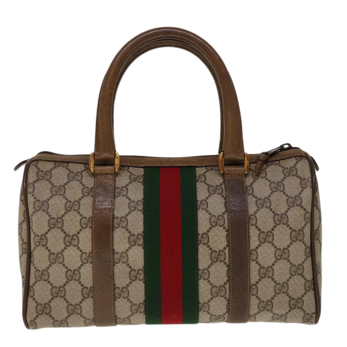 GUCCI GG Canvas Web Sherry Line Boston Bag PVC Beige Red 58 02 006  10299