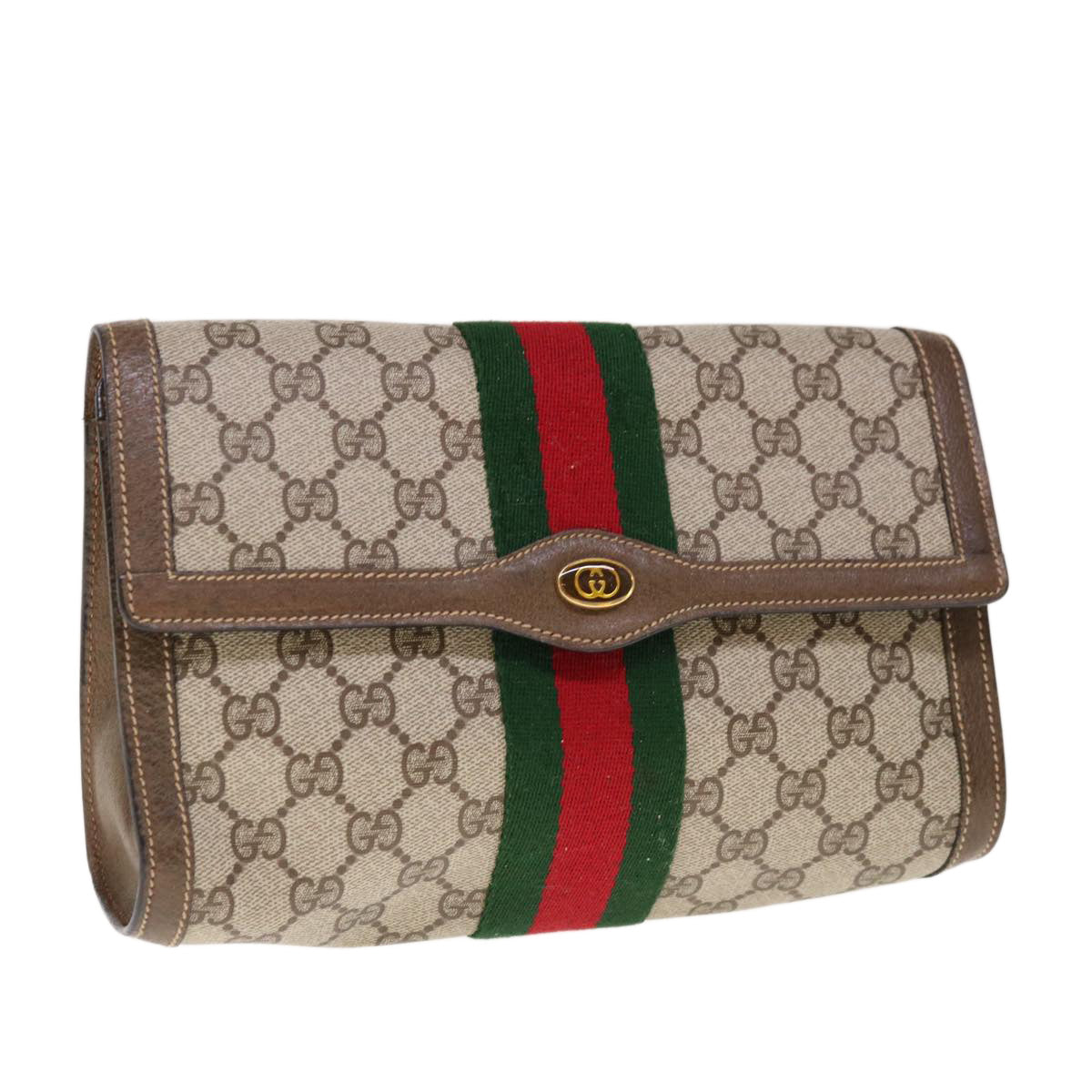 GUCCI GG Supreme Web Sherry Line Clutch Bag Beige Red 89 01 006  10328