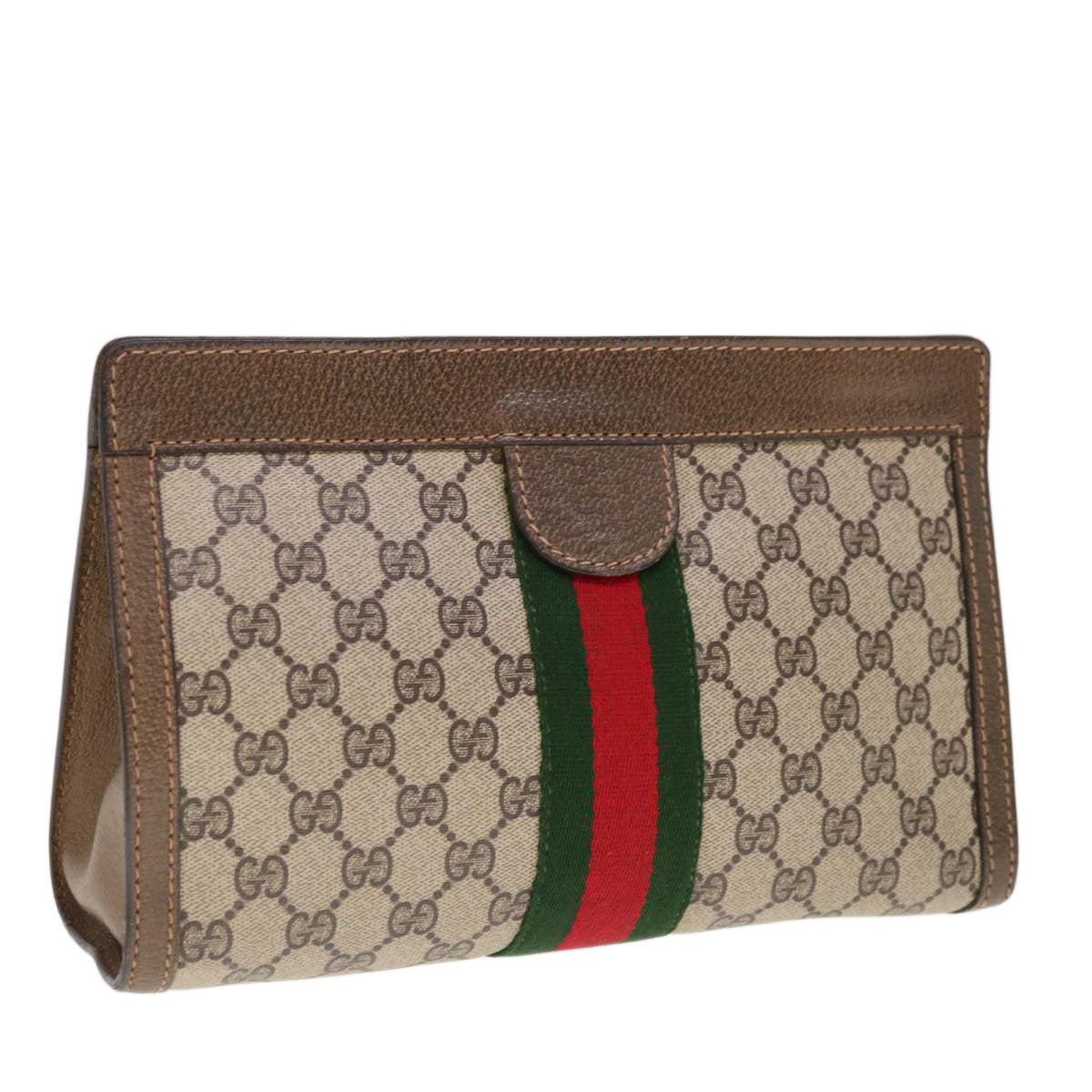 GUCCI GG Supreme Web Sherry Line Clutch Bag Beige Red 001 014 2125  10334