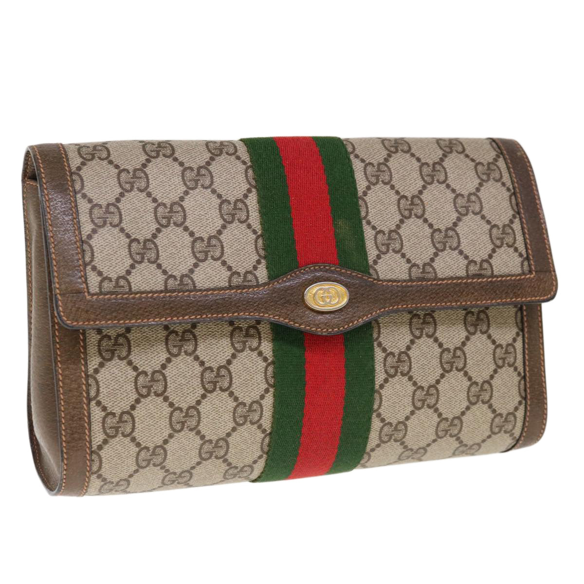 GUCCI GG Supreme Web Sherry Line Clutch Bag Beige Red 89 01 006  10340