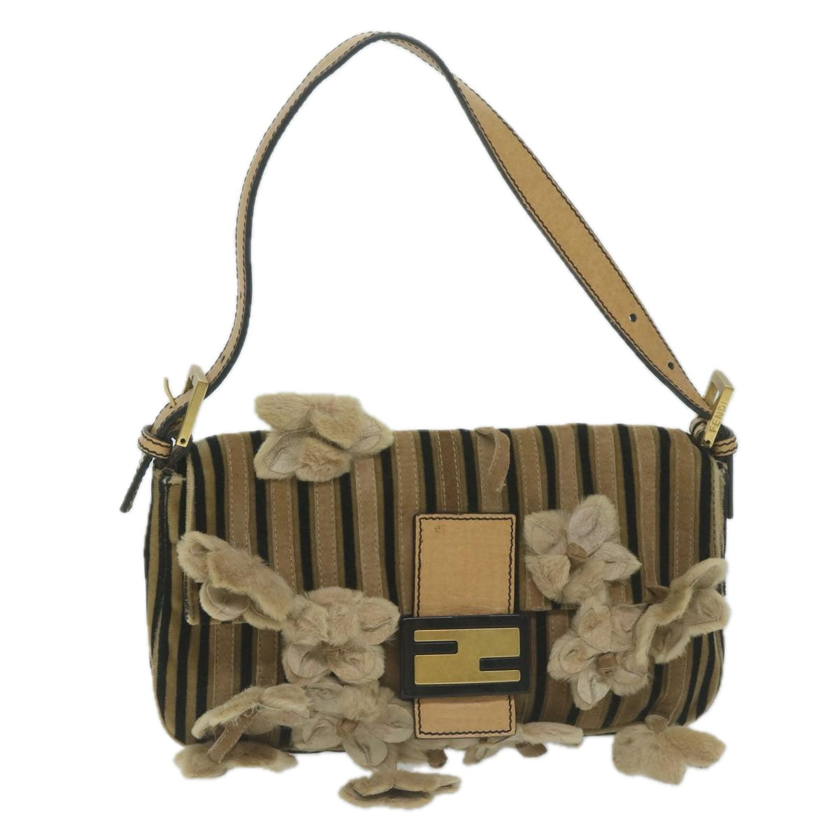Luxury FendiFlower Mamma Baguette Shoulder Bag Velor Brownyk10365
