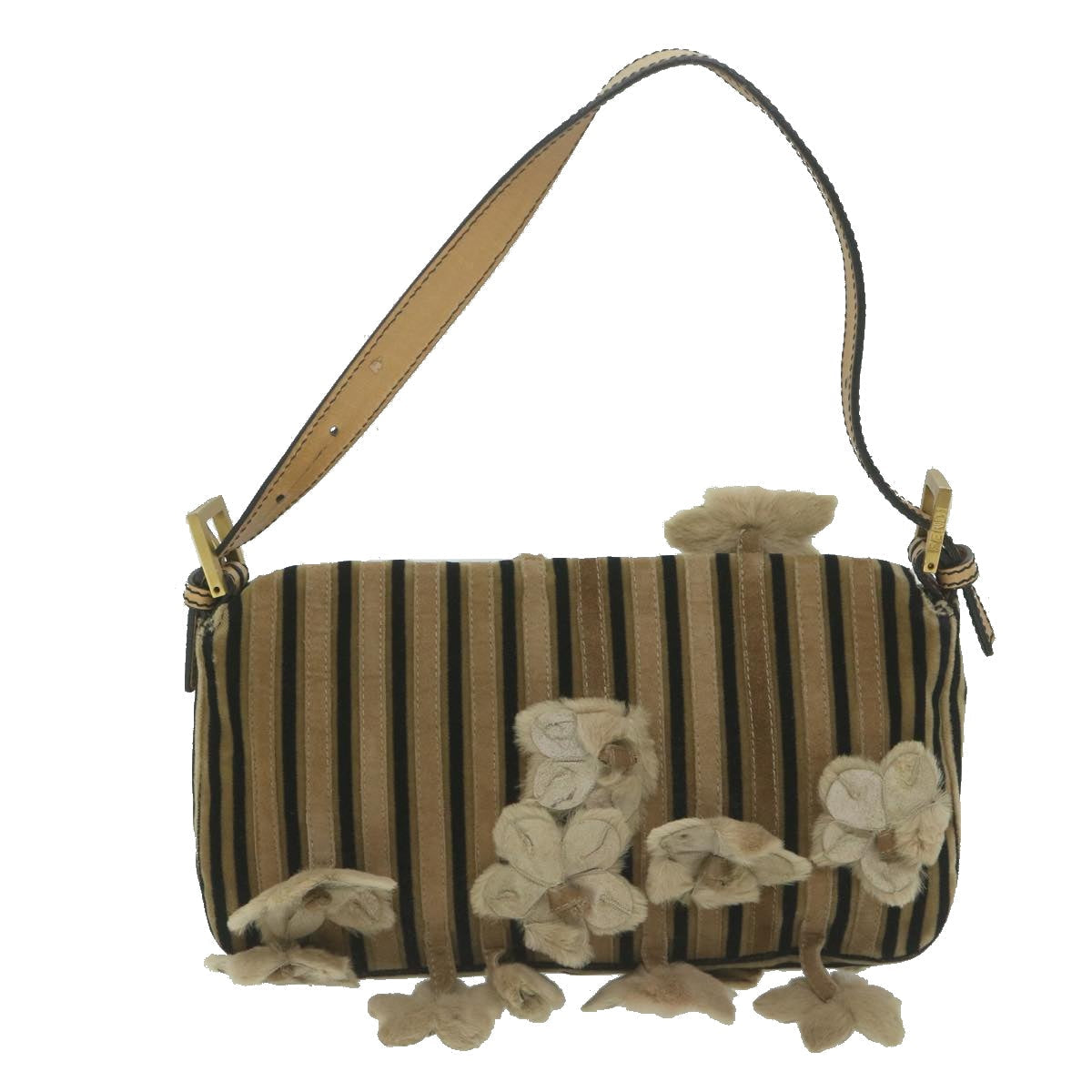Luxury FendiFlower Mamma Baguette Shoulder Bag Velor Brownyk10365