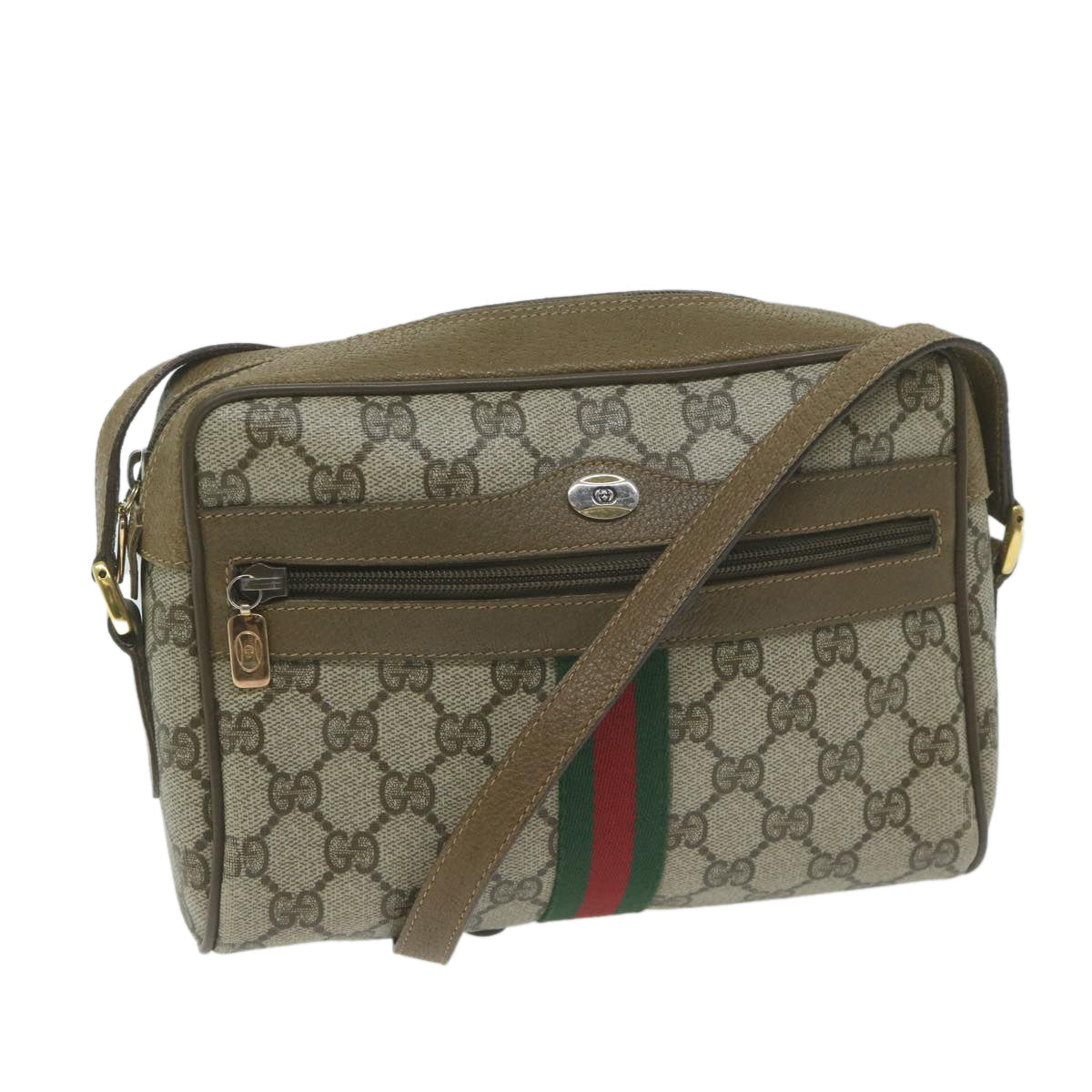 GUCCI GG Supreme Web Sherry Line Shoulder Bag Beige Red 111 02 004  10395