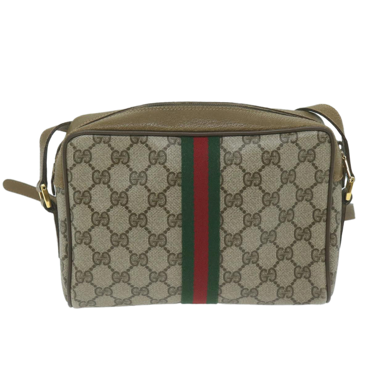 GUCCI GG Supreme Web Sherry Line Shoulder Bag Beige Red 111 02 004  10395
