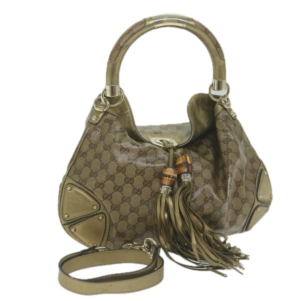 GUCCI GG Crystal Bamboo Indy Hand Bag 2way Beige 185566  10412