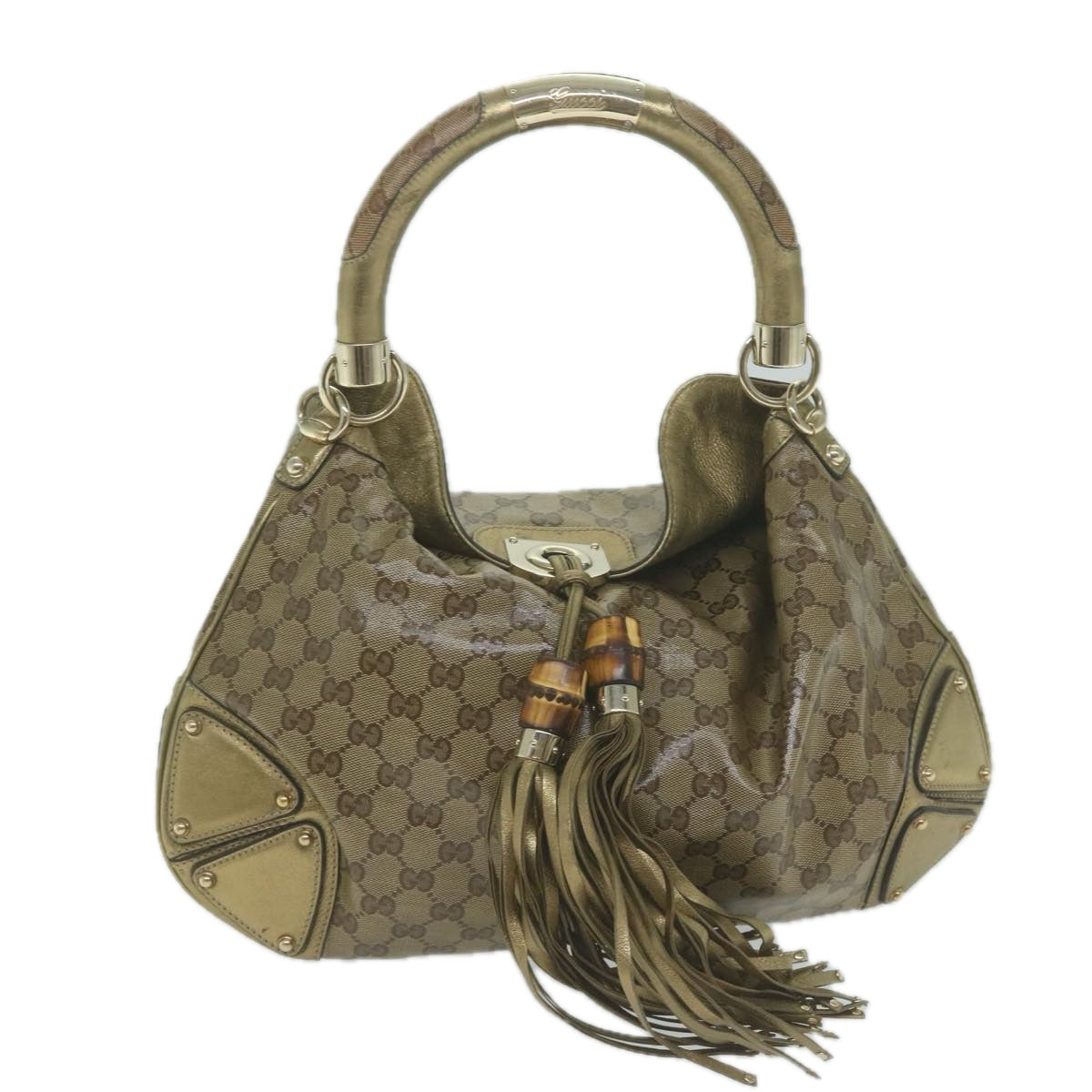 GUCCI GG Crystal Bamboo Indy Hand Bag 2way Beige 185566  10412