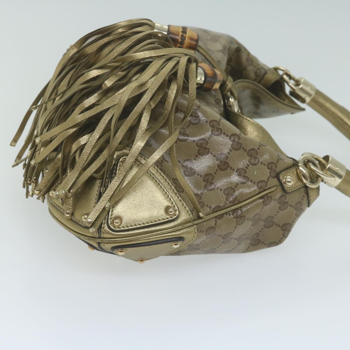 GUCCI GG Crystal Bamboo Indy Hand Bag 2way Beige 185566  10412