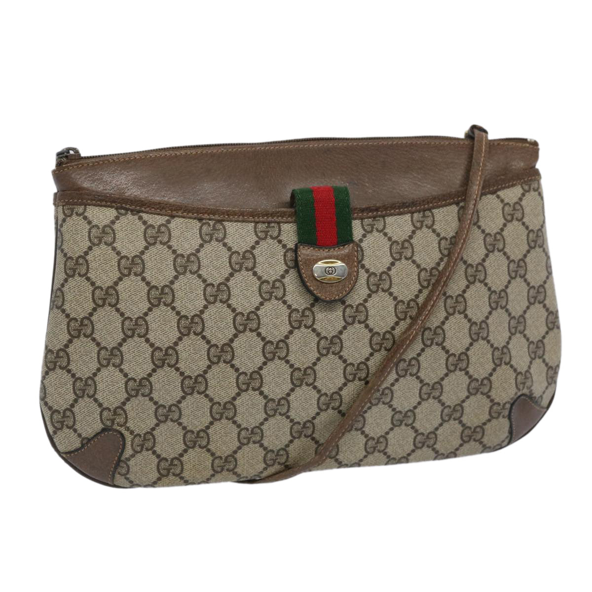 GUCCI GG Supreme Web Sherry Line Shoulder Bag Beige Green 39 02 026  10421