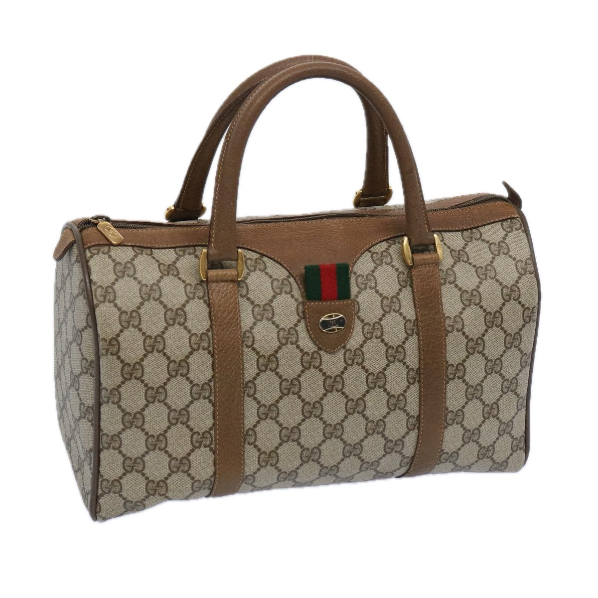 GUCCI GG Canvas Web Sherry Line Boston Bag Beige Green 111 02 007  10448