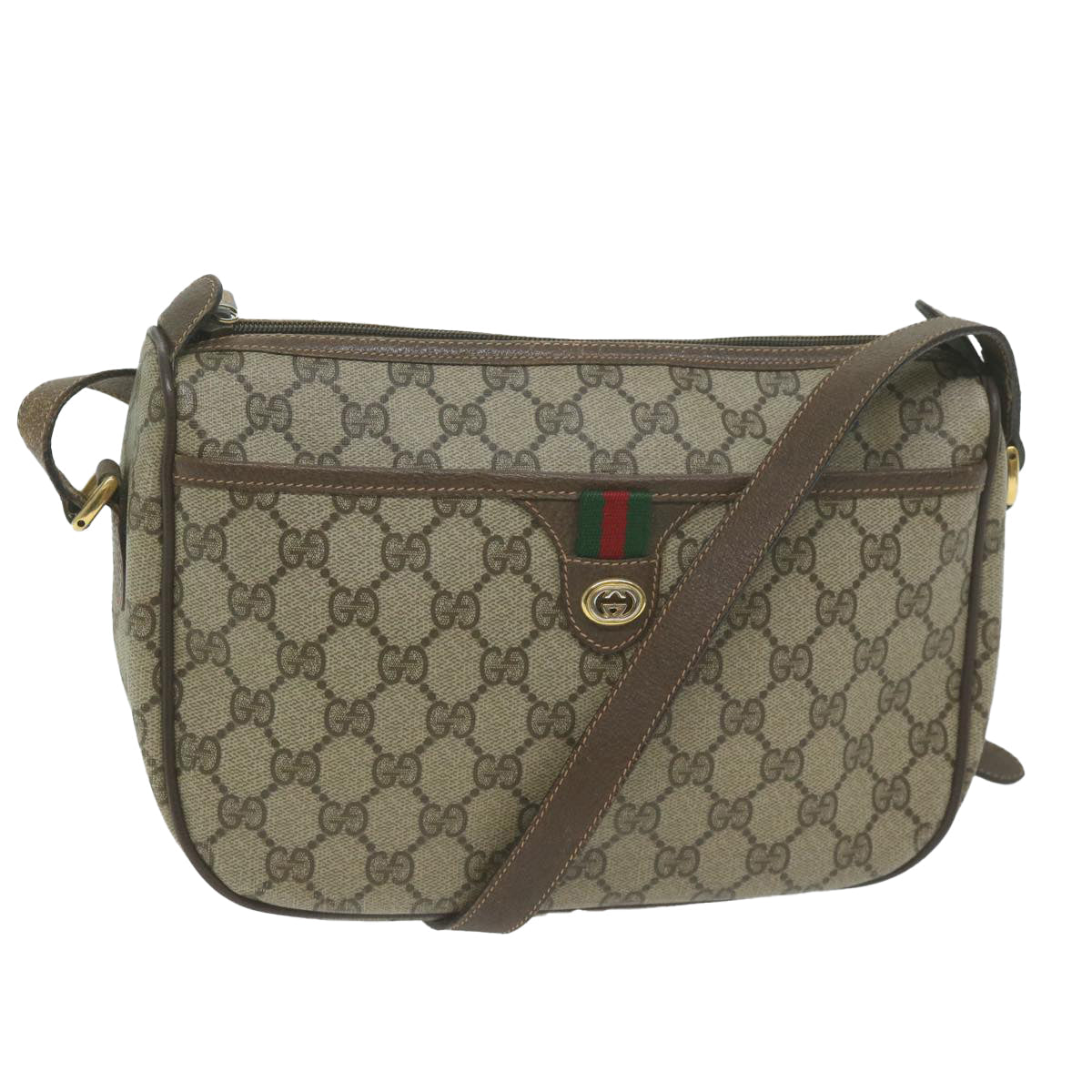 GUCCI GG Canvas Web Sherry Line Shoulder Bag PVC Beige Green Red  10468