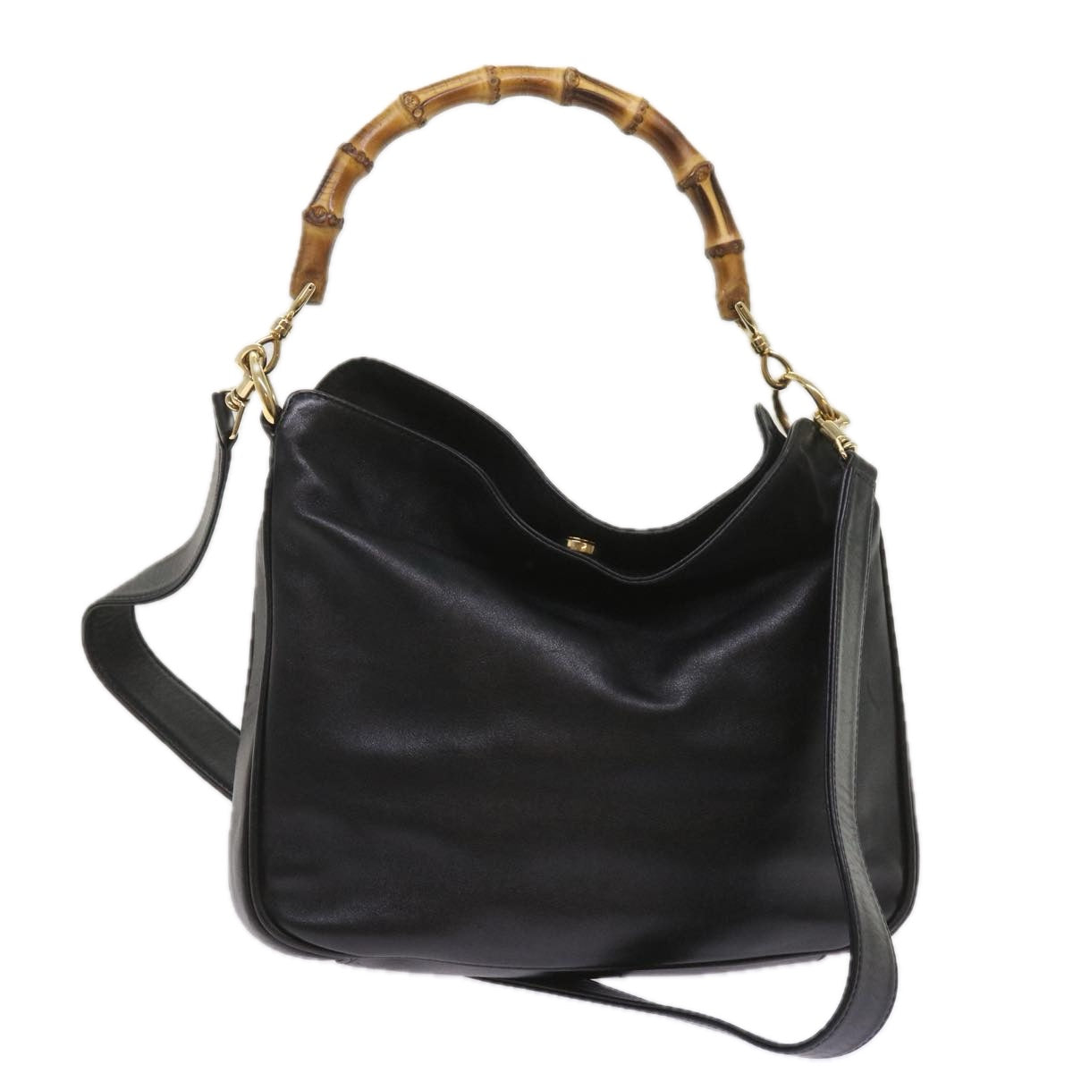 GUCCI Bamboo Shoulder Bag Leather 2way Black  10486