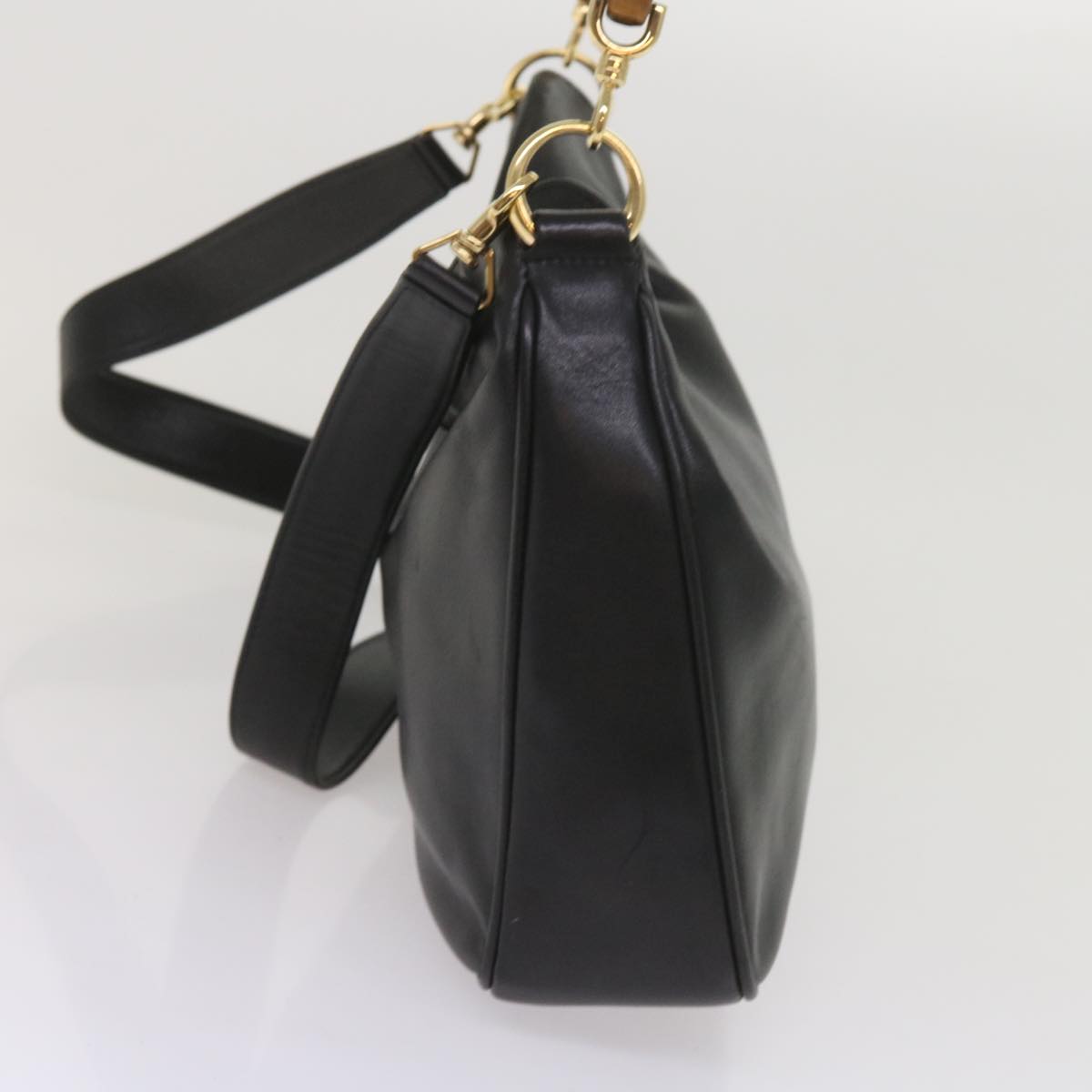 GUCCI Bamboo Shoulder Bag Leather 2way Black  10486