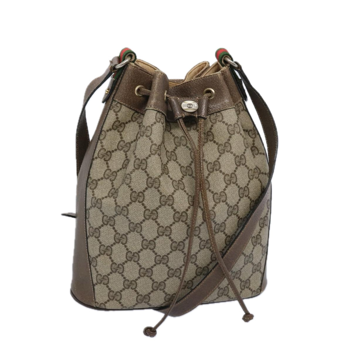 GUCCI GG Supreme Web Sherry Line Shoulder Bag Beige Green 41 02 034  10500