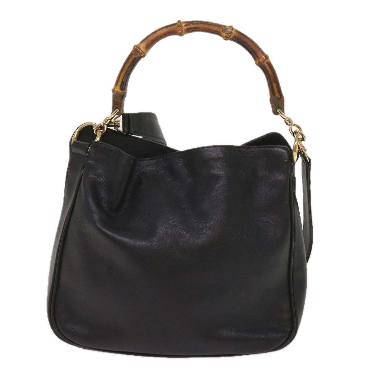 GUCCI Bamboo Shoulder Bag Leather 2way Black  10522