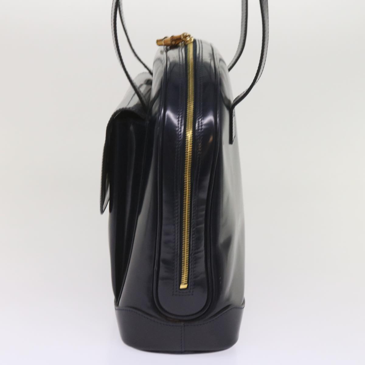 GUCCI Bamboo Shoulder Bag Patent Leather Navy  10523