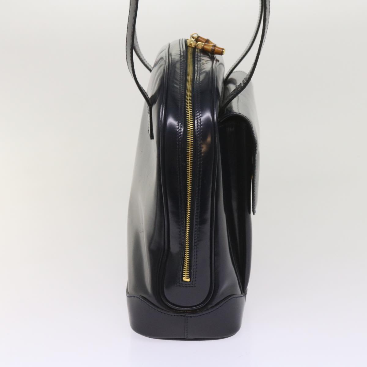 GUCCI Bamboo Shoulder Bag Patent Leather Navy  10523