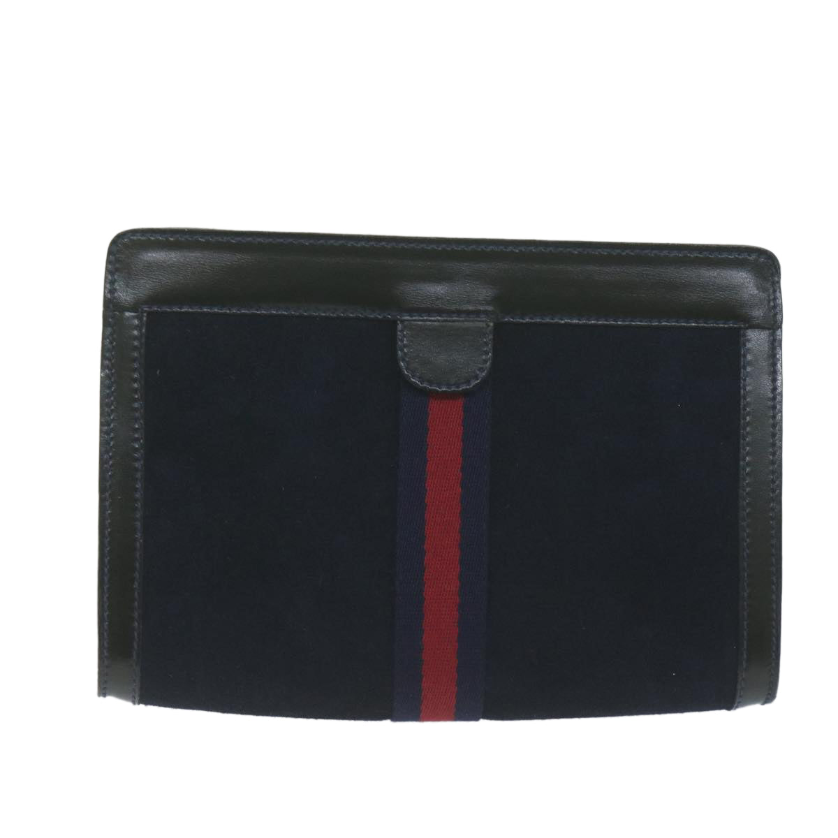 GUCCI Sherry Line Clutch Bag Suede Navy Red  10549