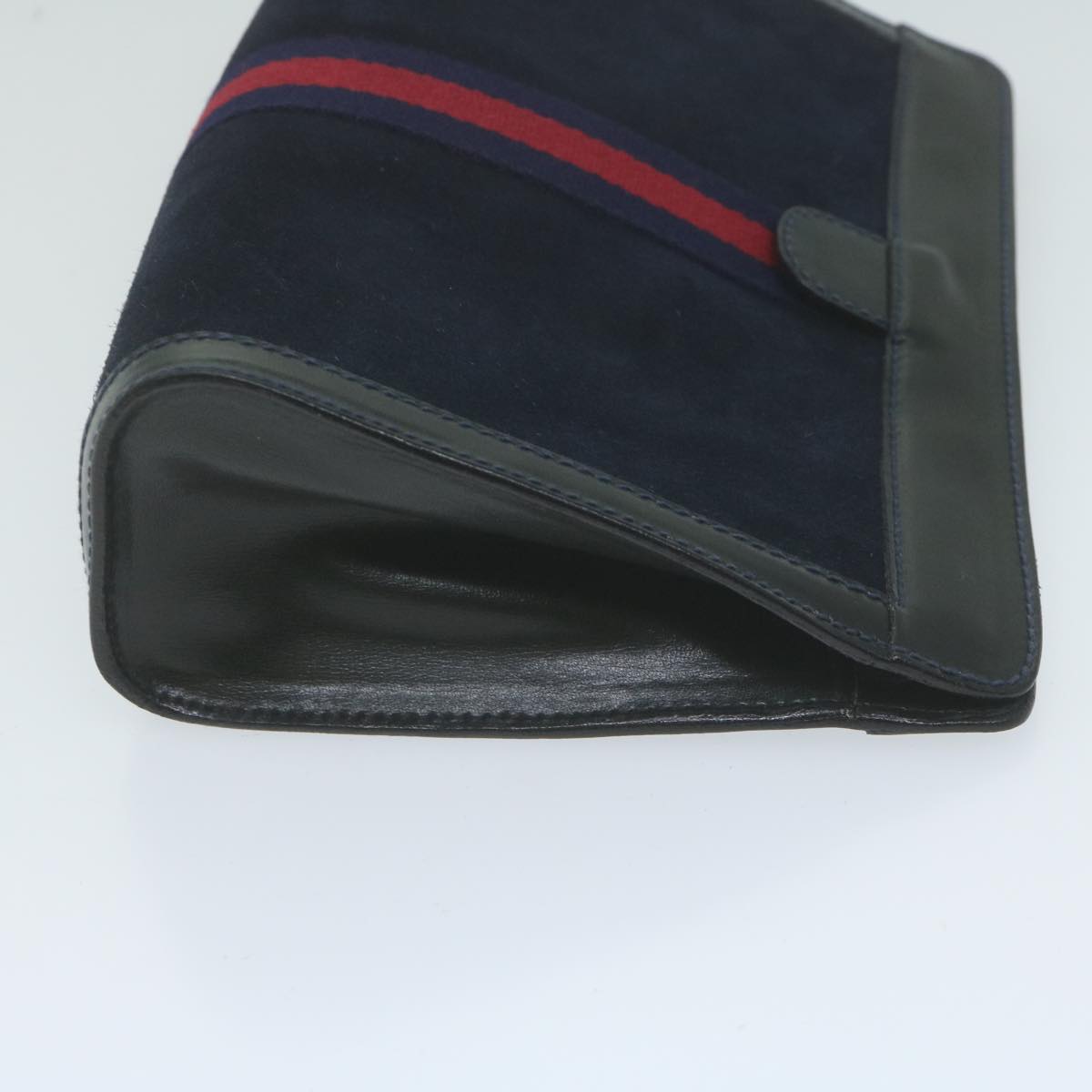 GUCCI Sherry Line Clutch Bag Suede Navy Red  10549