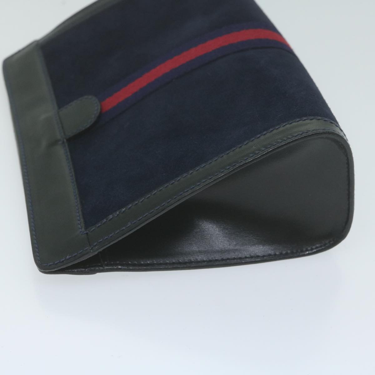 GUCCI Sherry Line Clutch Bag Suede Navy Red  10549