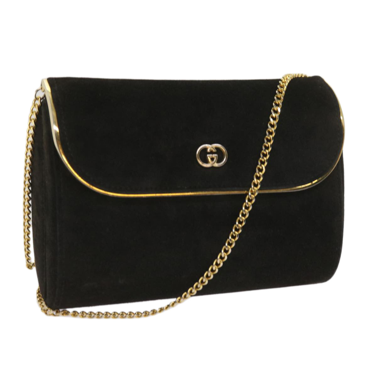 GUCCI Interlocking Chain Shoulder Bag Suede Black  10611