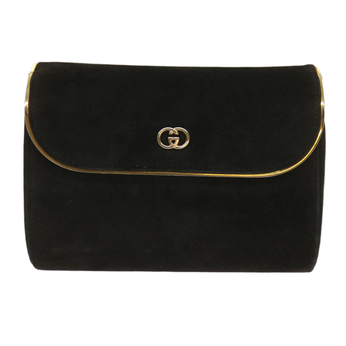 GUCCI Interlocking Chain Shoulder Bag Suede Black  10611
