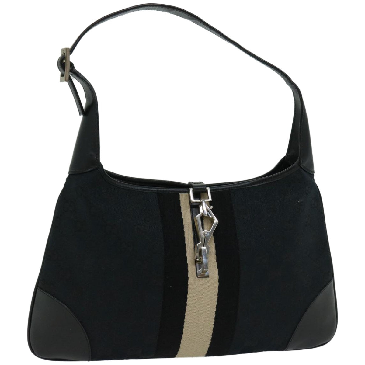 GUCCI GG Canvas Sherry Line Jackie Shoulder Bag Black 001 4057  10616