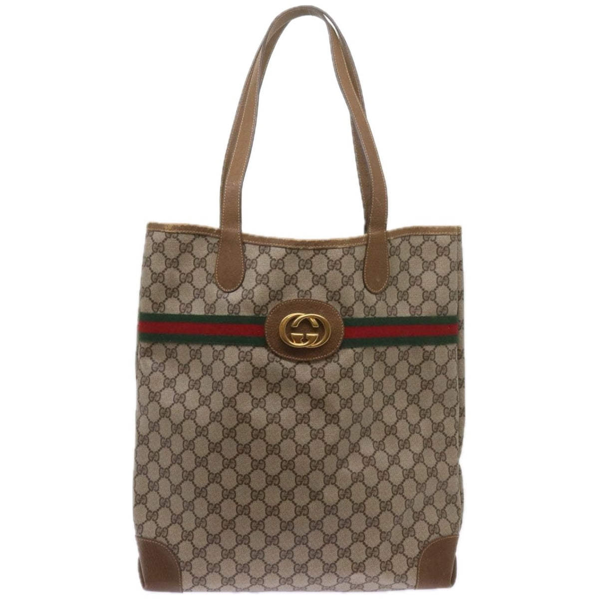 GUCCI GG Supreme Web Sherry Line Tote Bag PVC Beige 002 904 0131  10618