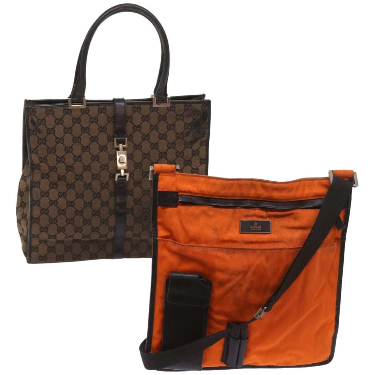 GUCCI GG Canvas Jackie Shoulder Bag 2Set Beige Orange  10661
