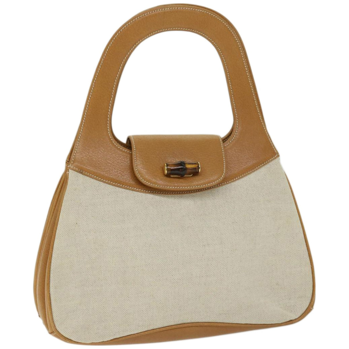GUCCI Bamboo Turn Lock Shoulder Bag Canvas Leather Beige 000 113  10670