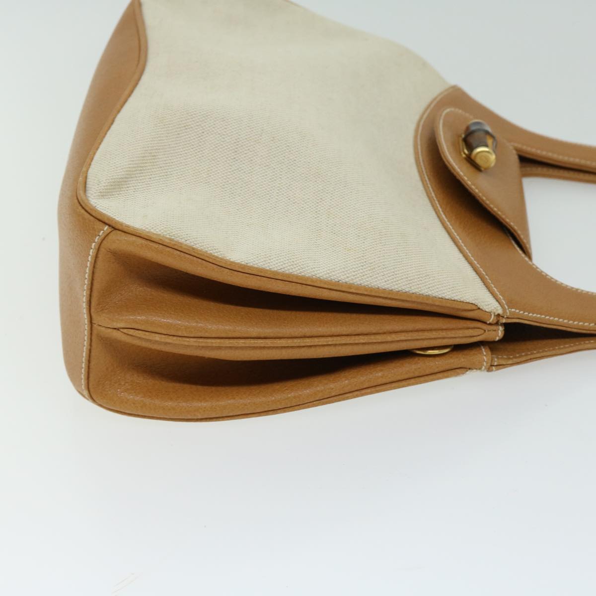 GUCCI Bamboo Turn Lock Shoulder Bag Canvas Leather Beige 000 113  10670