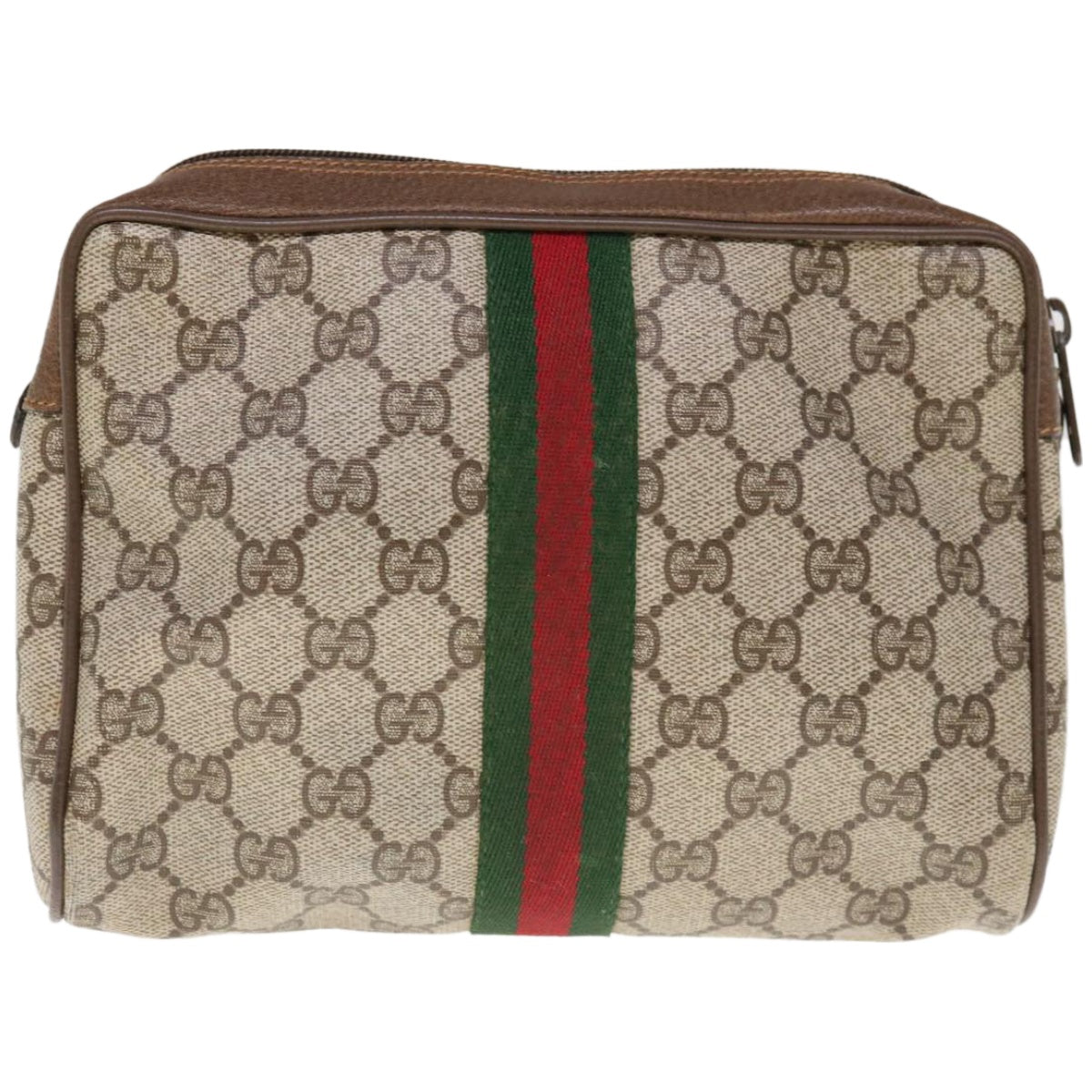 GUCCI GG Canvas Web Sherry Line Clutch Bag PVC Beige Red 89 01 012  10675