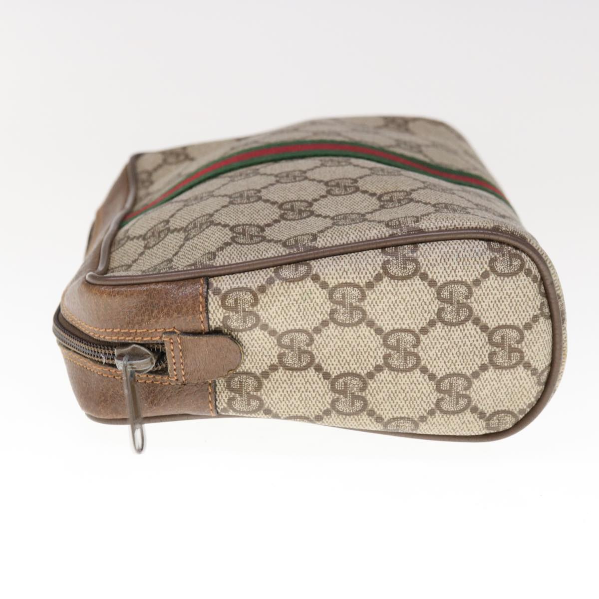 GUCCI GG Canvas Web Sherry Line Clutch Bag PVC Beige Red 89 01 012  10675