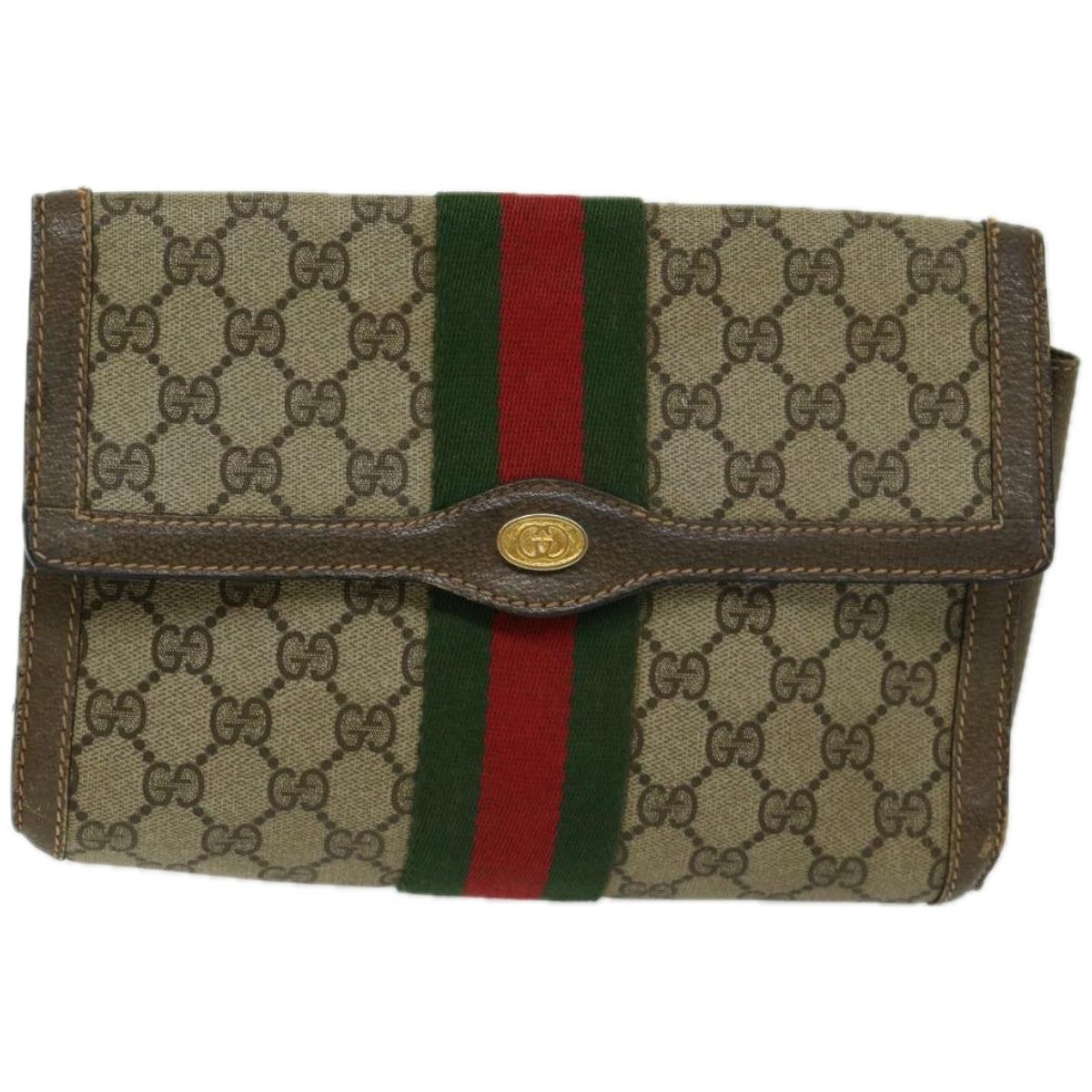 GUCCI GG Supreme Web Sherry Line Clutch Bag PVC Beige 89 01 006  10694