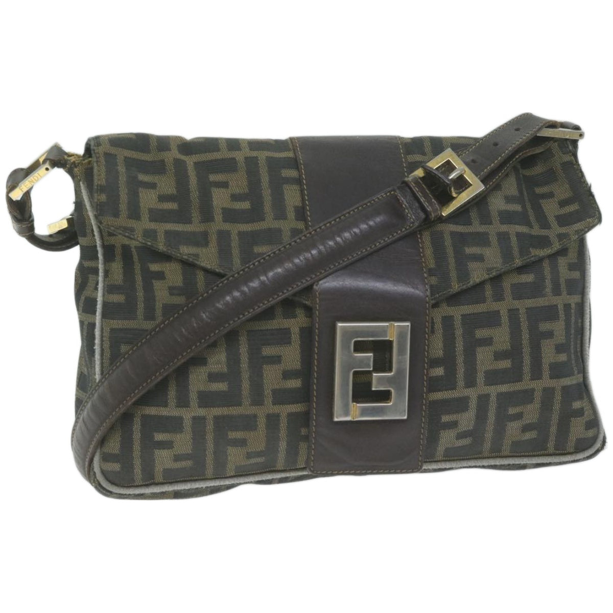 Luxury FendiZucca Canvas Shoulder Bag Black Brownyk10698